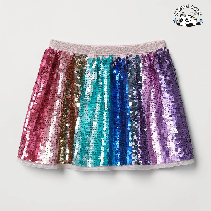 Custom Girls Sequin Gradient Colorful Reversible Flip Sequin Skirt for Girls