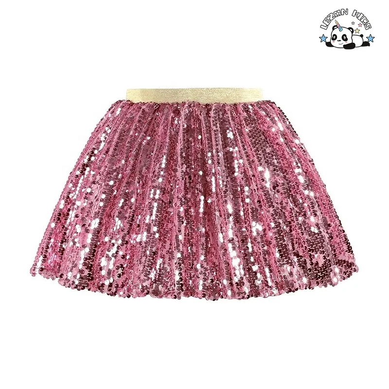 Customizable Girls Chiffon Tutu Skirts Sparkling Sequins Breathable Floral Plaid Decor Casual Lolita Style Parties Mini Length
