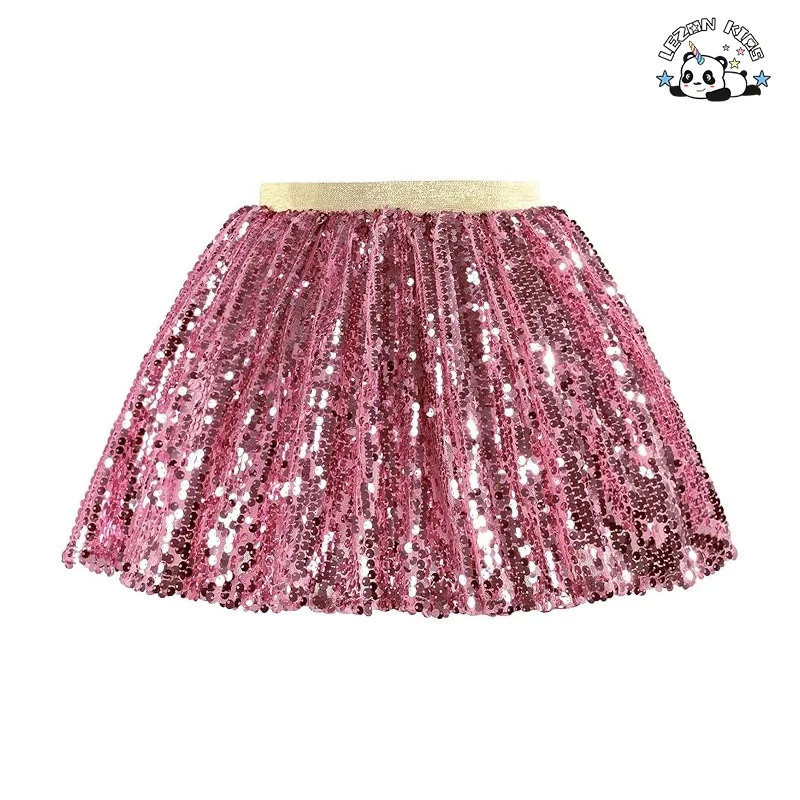 Customizable Girls Chiffon Tutu Skirts Sparkling Sequins Breathable Floral Plaid Decor Casual Lolita Style Parties Mini Length - Product Image