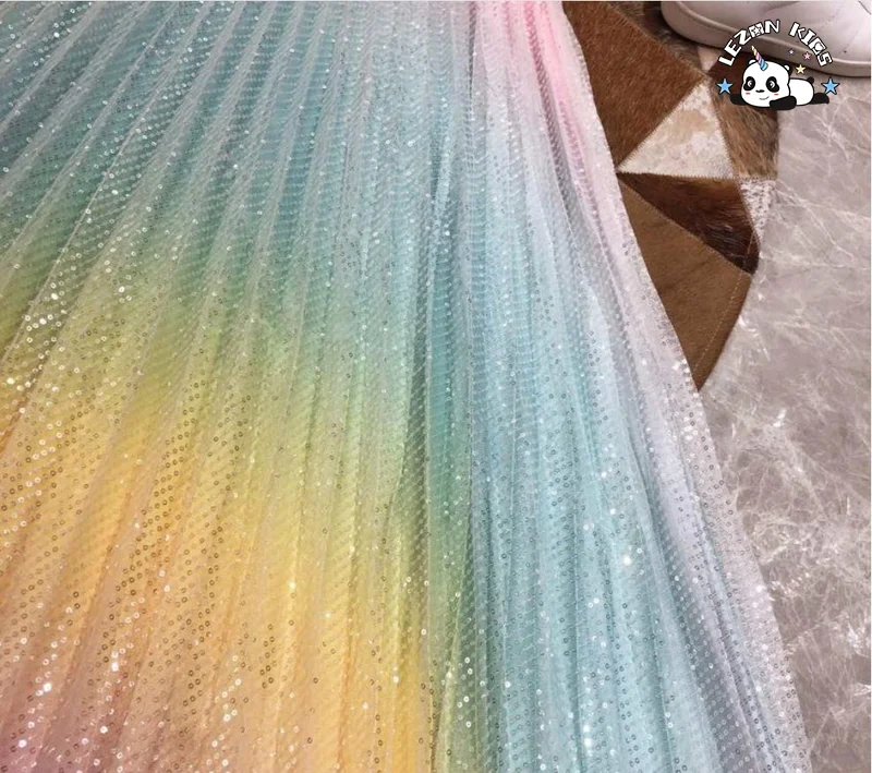Customizable Girls Satin Rainbow Maxi Pleated Sequin Skirt Kids Fashion Accessory - Product Image