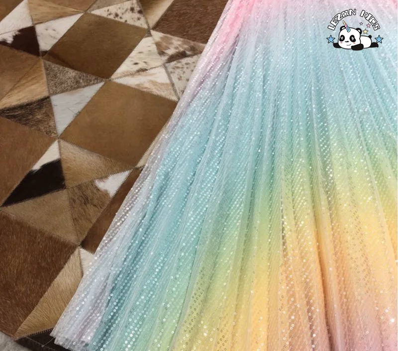 Customizable Girls Satin Rainbow Maxi Pleated Sequin Skirt Kids Fashion Accessory - Product Image