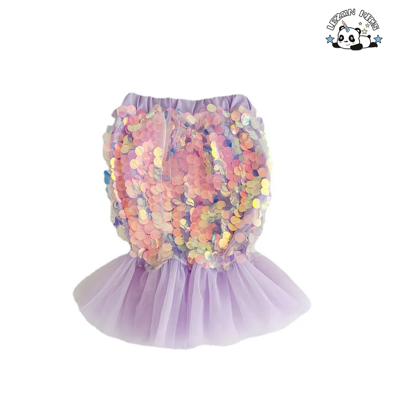 Customizable High Quality Summer Birthday Party Skirt Girl Fishtail Tulle Sequin Skirt for Girls