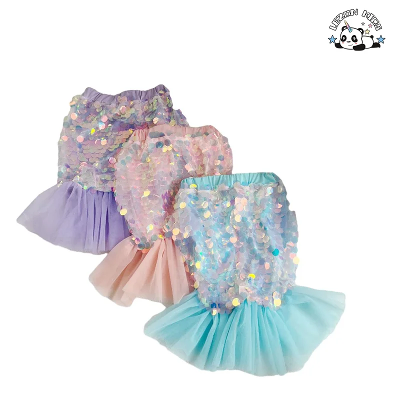 Customizable High Quality Summer Birthday Party Skirt Girl Fishtail Tulle Sequin Skirt for Girls - Product Image