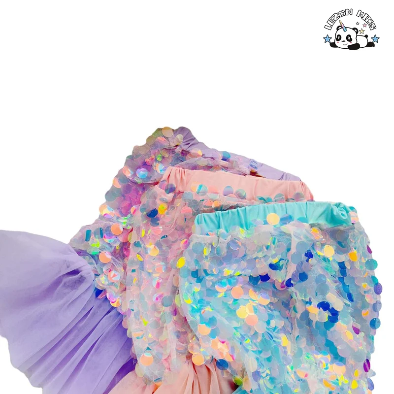 Customizable High Quality Summer Birthday Party Skirt Girl Fishtail Tulle Sequin Skirt for Girls - Product Image