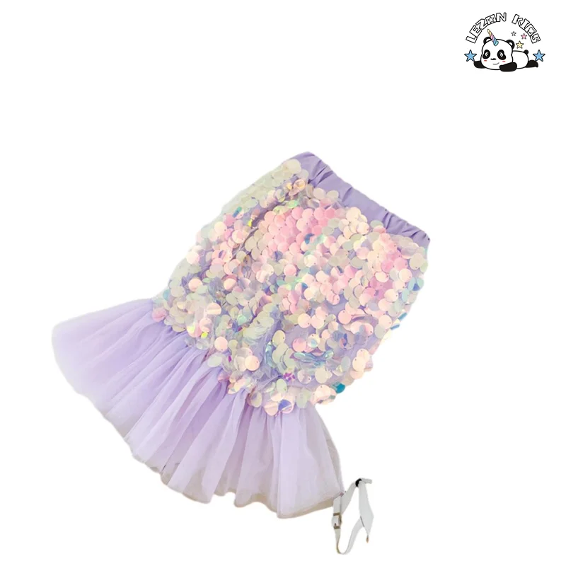 Customizable High Quality Summer Birthday Party Skirt Girl Fishtail Tulle Sequin Skirt for Girls - Product Image