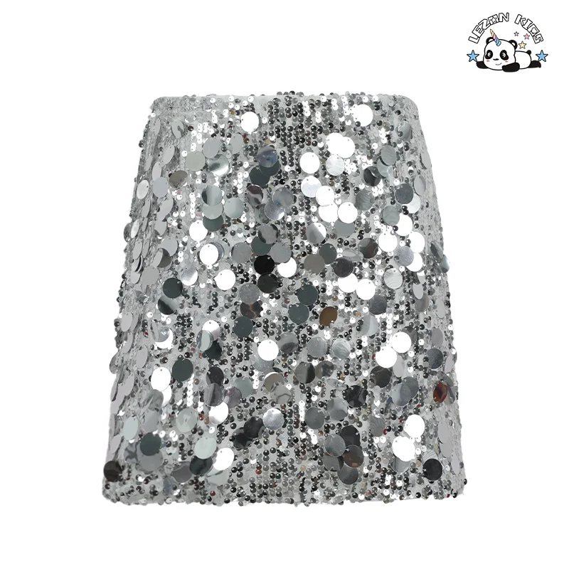 Customizable High Waist Pencil Mini Skirt for Girls Sparkle Sequin Party Skirts for 2-12 Years