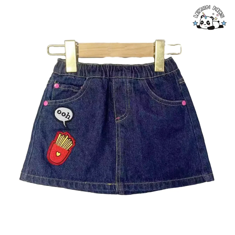 Customizable New Arrival Kid Girl Denim Blue A-line Skirt Patchwork Jeans Skirt for 2 to 14 Years