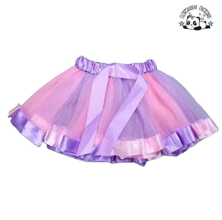 Customizable New Fahion Multi-color Puffy Cute Bow Tulle Girls Tutu Skirt For2-14 Years Old