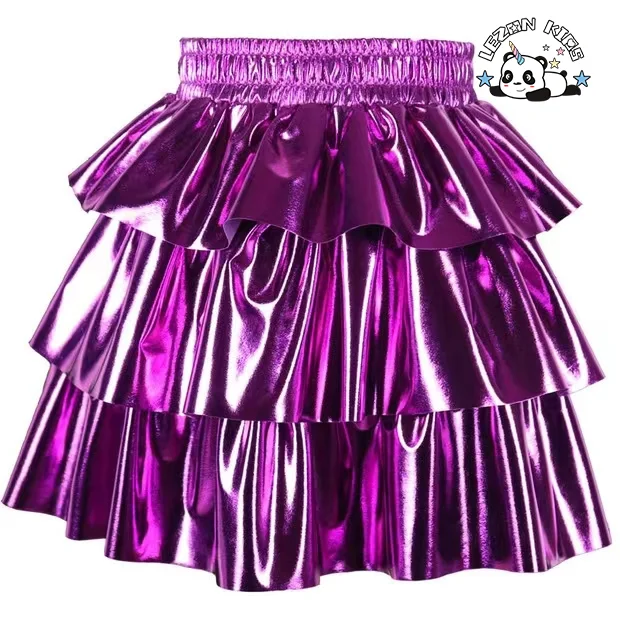Saia Personalizável de Moda Nova de Verão Fresca e Metálica com Cintura Elástica para Meninas de 2 a 14 Anos - Product Image
