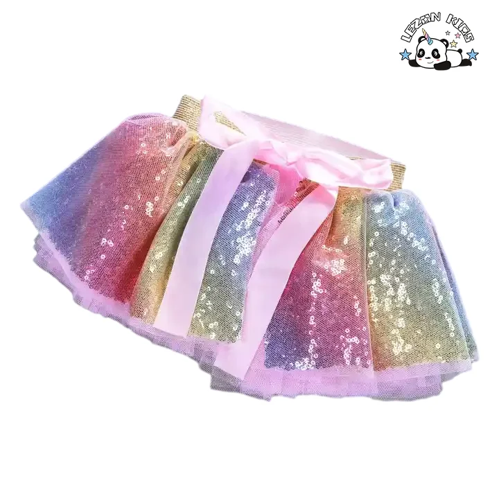 Customizable New Fahion rainbow Color Sequined Elastic Waist Summer Cute Tutu Skirts for Girls Kids