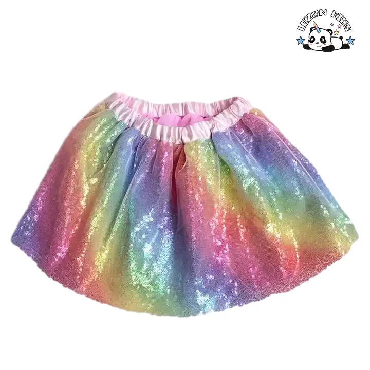 Customizable New Fahion rainbow Color Sequined Elastic Waist Summer Cute Tutu Skirts for Girls Kids - Product Image