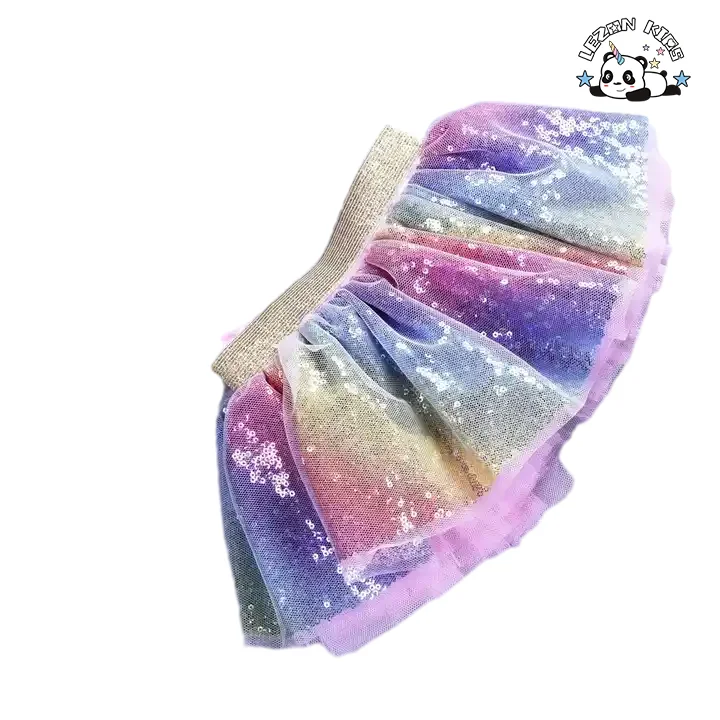 Customizable New Fahion rainbow Color Sequined Elastic Waist Summer Cute Tutu Skirts for Girls Kids - Product Image