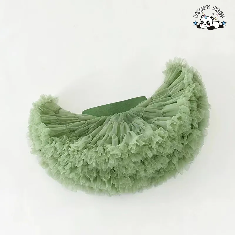 Customizable New Fashion Lovely Pure Green Skirt Flower Long Puffy Halloween Girls Tutu Skirt - Product Image