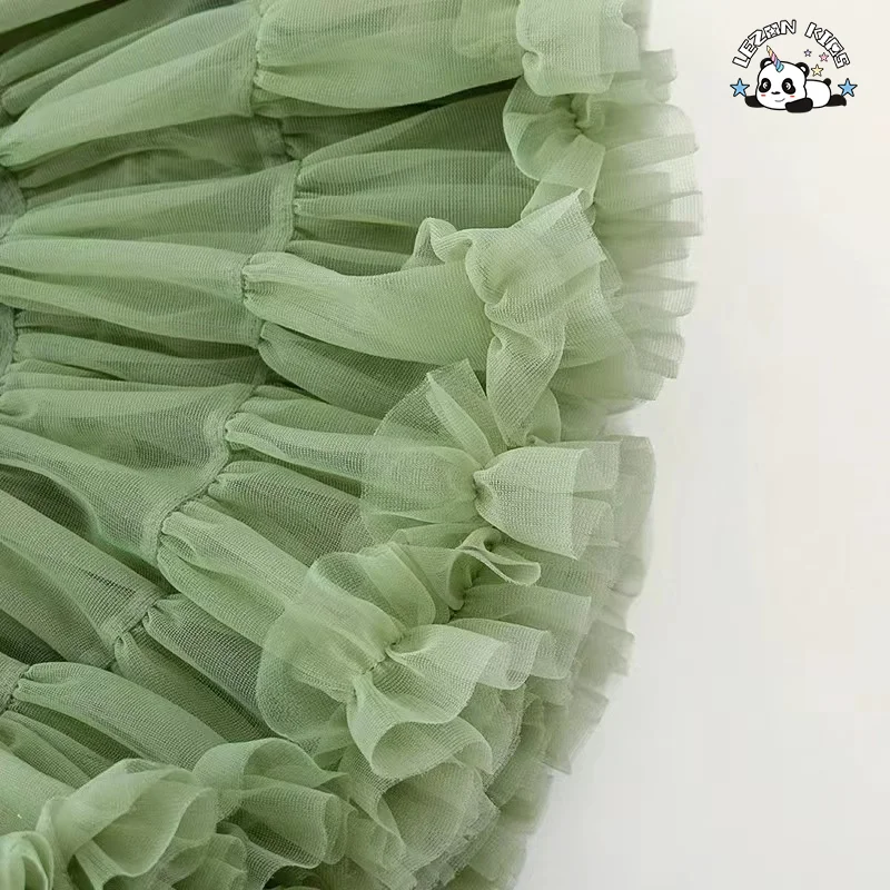 Customizable New Fashion Lovely Pure Green Skirt Flower Long Puffy Halloween Girls Tutu Skirt - Product Image
