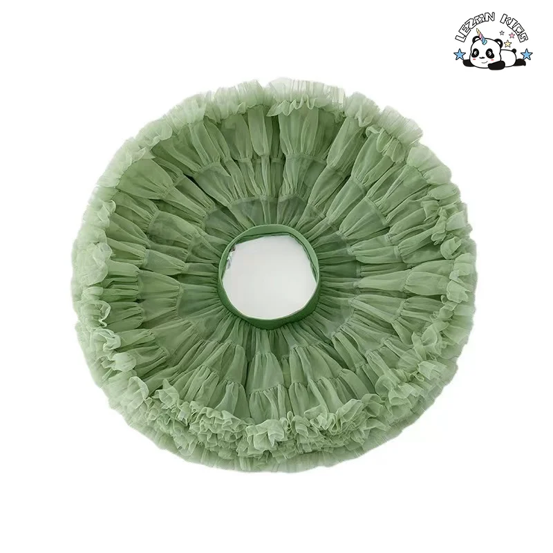 Customizable New Fashion Lovely Pure Green Skirt Flower Long Puffy Halloween Girls Tutu Skirt - Product Image