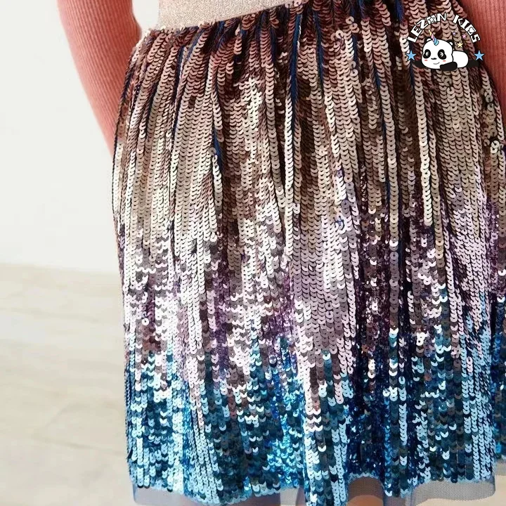 Saia Mini Personalizável com Lantejoulas e Cintura Elástica para Meninas, Saia de Tule para Festa - Product Image