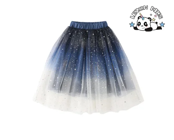 Saia de Princesa Sequenciada com Brilho Personalizável para Meninas, Saia de Malha, Vestido Tutu Pregueado de Tule Inchado