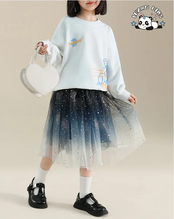 Saia de Princesa Sequenciada com Brilho Personalizável para Meninas, Saia de Malha, Vestido Tutu Pregueado de Tule Inchado - Product Image