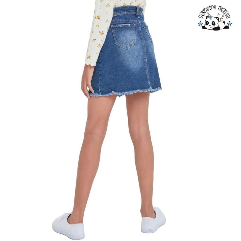 Customizable Stylish Design Girls Summer Skirt Button up a Line Denim Girls Jeans Skirts for Kids - Product Image