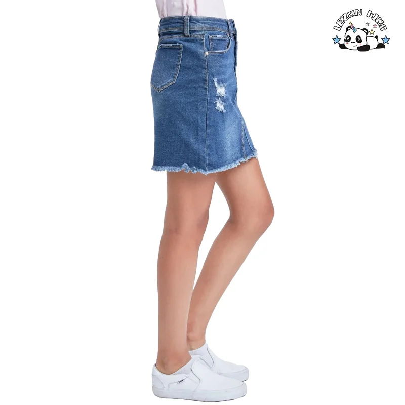 Customizable Stylish Design Girls Summer Skirt Button up a Line Denim Girls Jeans Skirts for Kids - Product Image