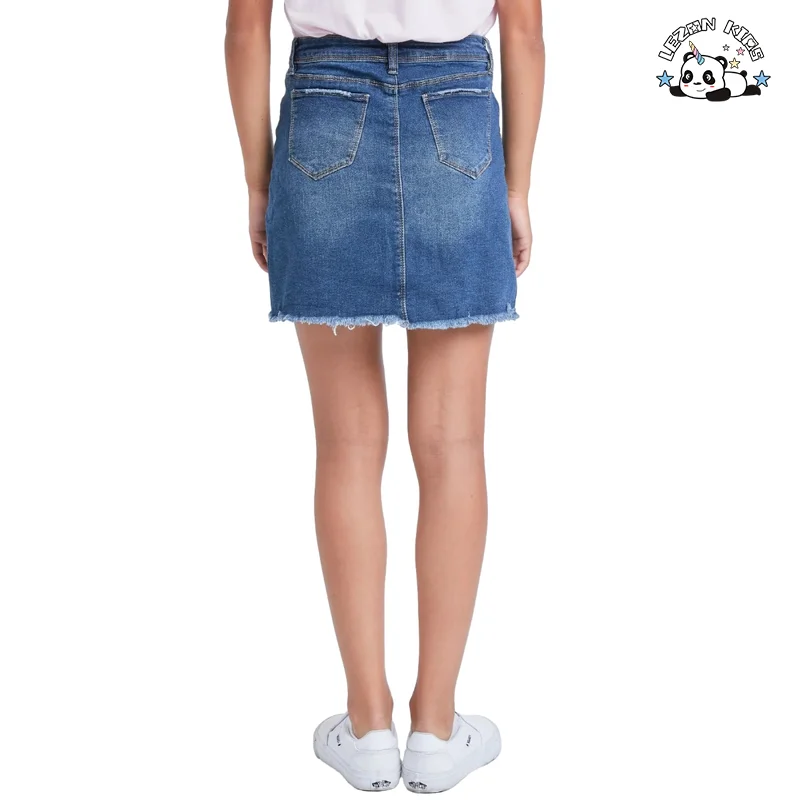 Customizable Stylish Design Girls Summer Skirt Button up a Line Denim Girls Jeans Skirts for Kids - Product Image