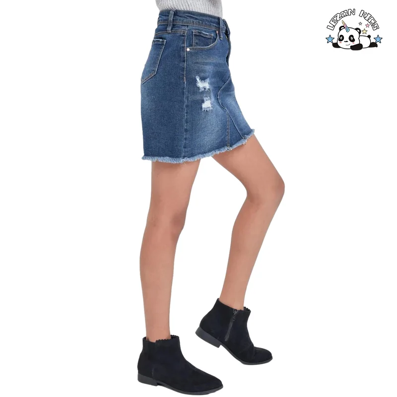 Customizable Stylish Design Girls Summer Skirt Button up a Line Denim Girls Jeans Skirts for Kids - Product Image