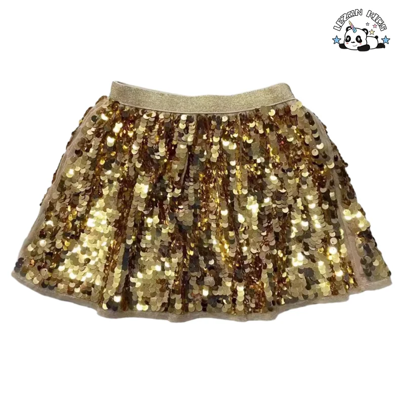 Customize Designs Stylish Girls Sequin Skirt Satin Lining Kids Summer Skirts