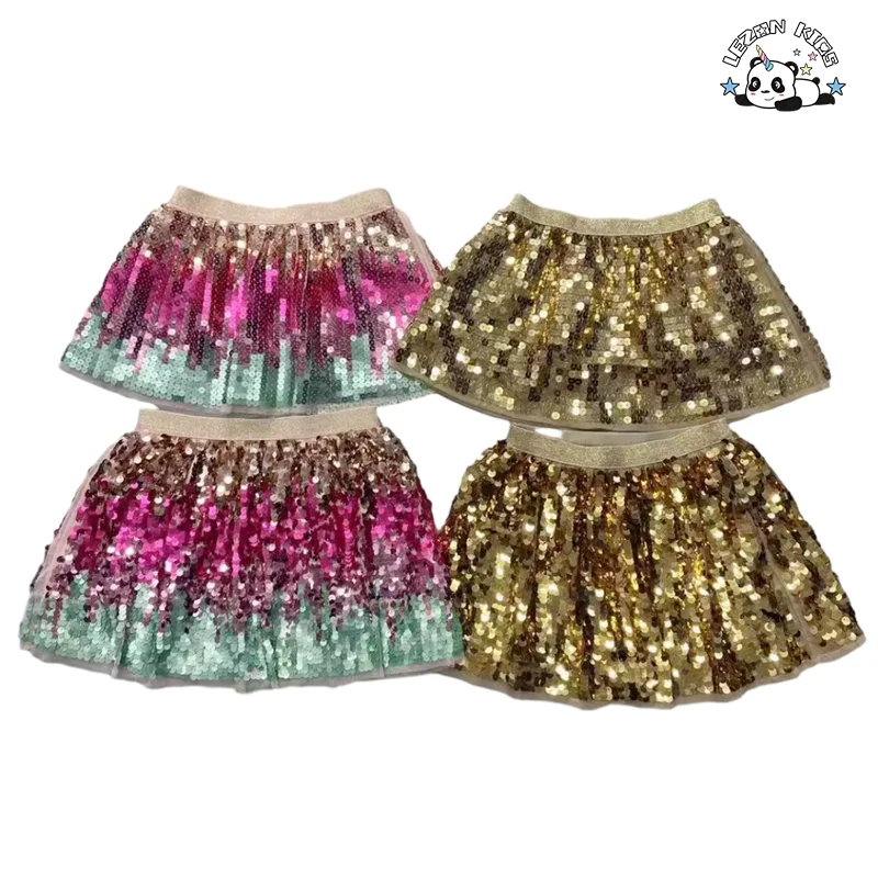 Customize Designs Stylish Girls Sequin Skirt Satin Lining Kids Summer Skirts - Product Image