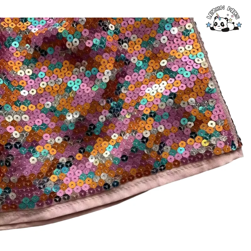 Customize Designs Stylish Girls Sequin Skirt Satin Lining Kids Summer Skirts - Product Image