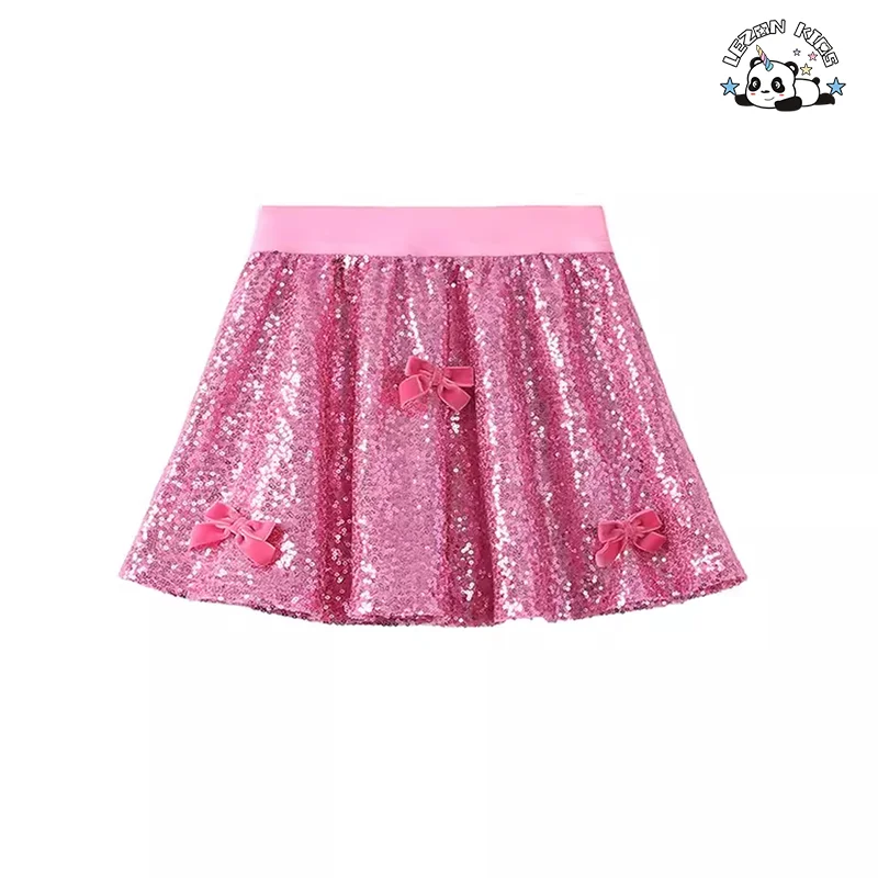 Saia de Tecido de Lantejoulas Personalizável no Estilo A-line com Laço Saia Macia para Meninas  Saias de Lantejoulas para Crianças