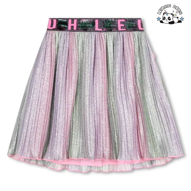 Customized Metallic Pleated Skirt Young Sexy Mini Summer Girls Skirts for 2-14T