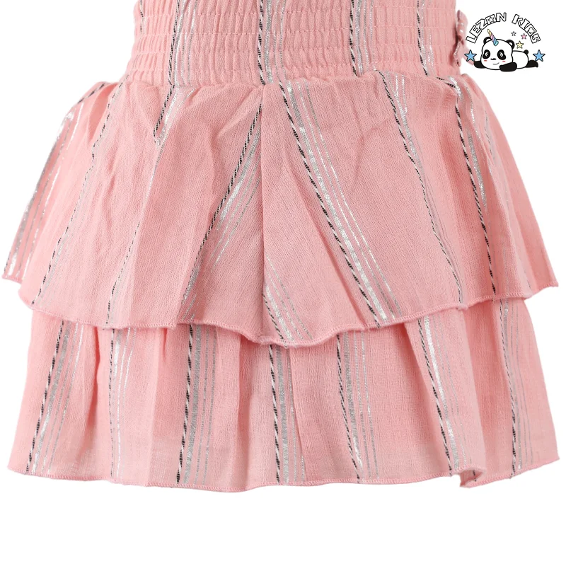 Saia A-line de Verão Elegante com Cintura Alta, Pregueada, Estampada e Camadas Rufladas para Meninas - Saia Mini Vintage - Product Image