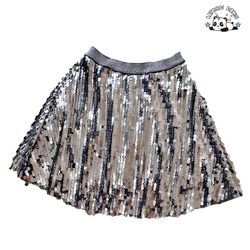Good Quality Kid Multicolor Selection Skirt Sequin Fabric With Cotton Lining Girls Skirts