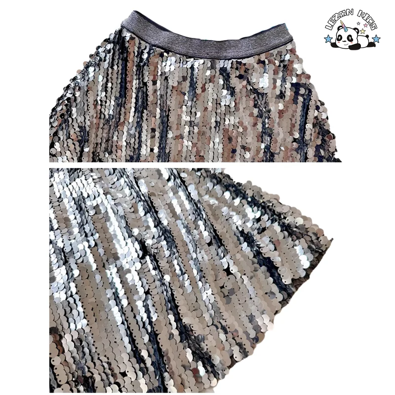Good Quality Kid Multicolor Selection Skirt Sequin Fabric With Cotton Lining Girls Skirts - Product Image