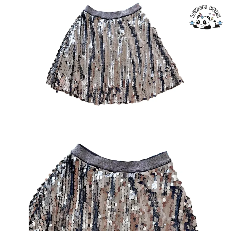 Good Quality Kid Multicolor Selection Skirt Sequin Fabric With Cotton Lining Girls Skirts - Product Image