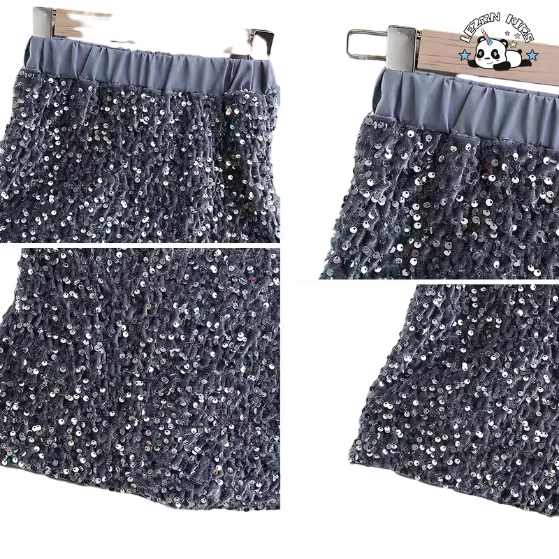 Hot Selling A-line Summer Style Fashionable Sequin Baby Short Girl Skirt for 2-14y Kids - Product Image