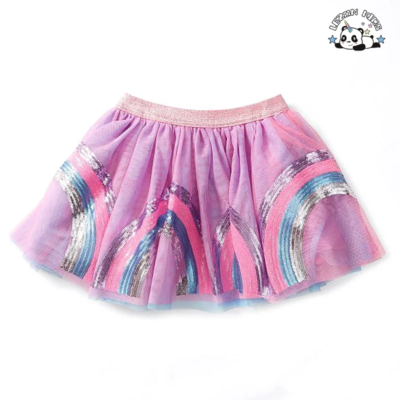Hot Selling Metallic Custom Rainbow Unicorn Hearts Tulle Skirt Girls Sequined Pleated Tutu Skirt - Product Image