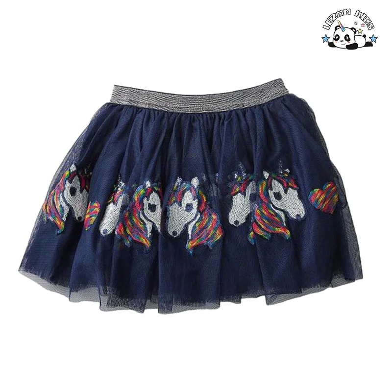 Hot Selling Metallic Custom Rainbow Unicorn Hearts Tulle Skirt Girls Sequined Pleated Tutu Skirt - Product Image