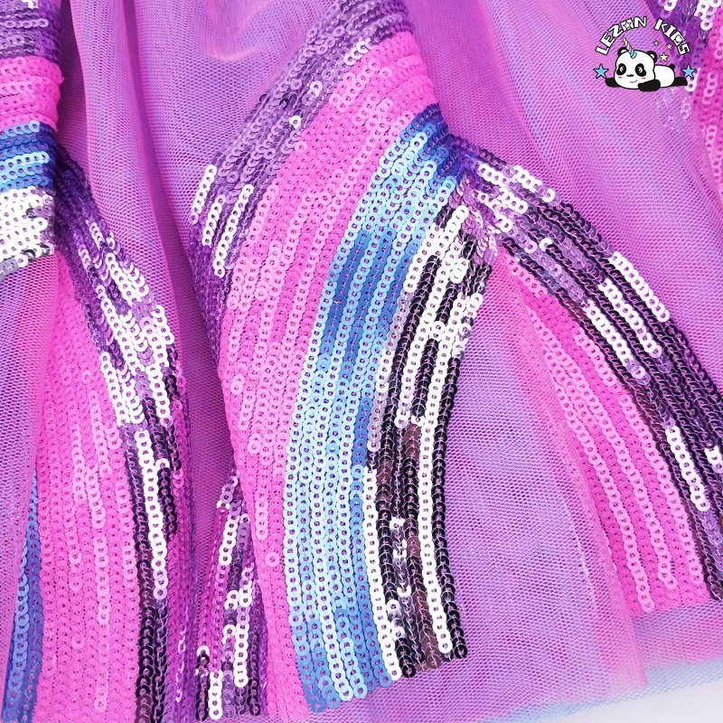 Hot Selling Metallic Custom Rainbow Unicorn Hearts Tulle Skirt Girls Sequined Pleated Tutu Skirt - Product Image