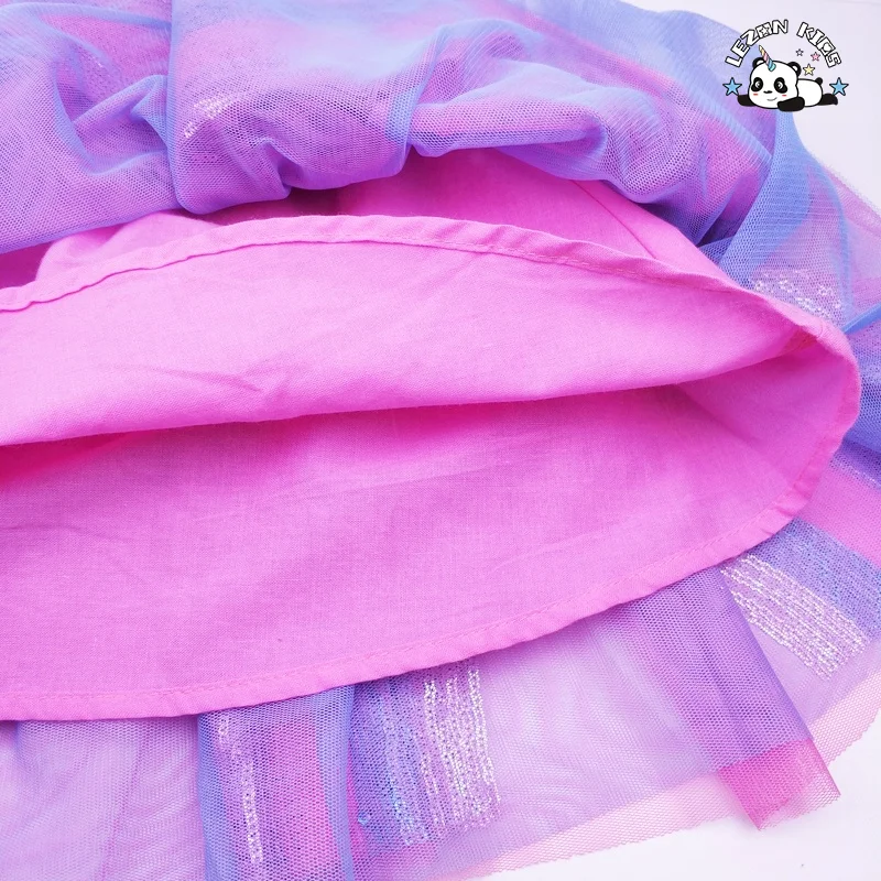 Hot Selling Metallic Custom Rainbow Unicorn Hearts Tulle Skirt Girls Sequined Pleated Tutu Skirt - Product Image