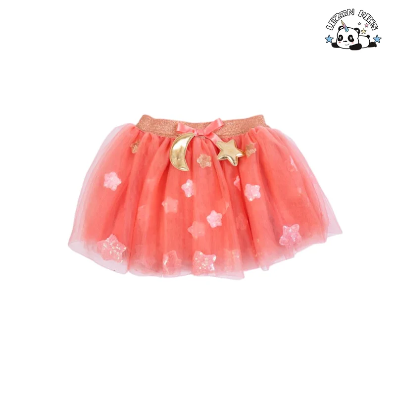 Saia Tutu Fofa e Casual com Estrelas e Lantejoulas para Meninas, Saia de Tule para Verão - Product Image