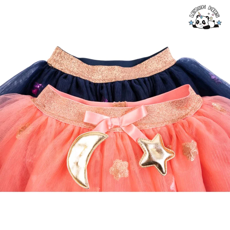 Saia Tutu Fofa e Casual com Estrelas e Lantejoulas para Meninas, Saia de Tule para Verão - Product Image