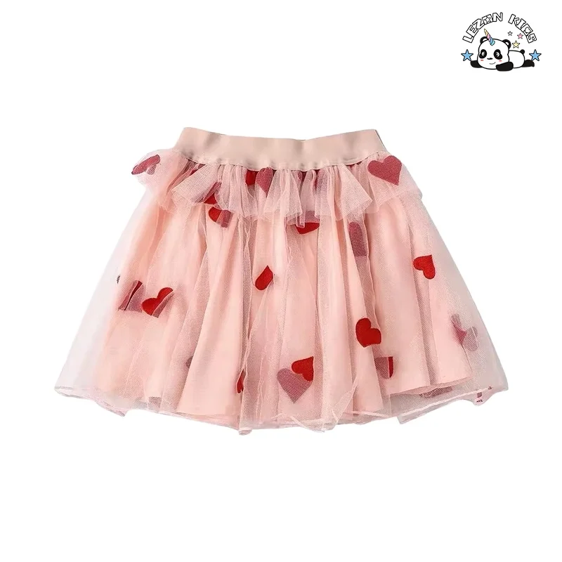 Kids Clothing Girls' Embroidered Hearts Pleated Pink Tutu Skirt