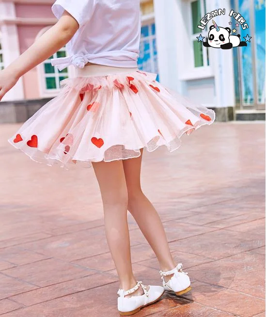 Kids Clothing Girls' Embroidered Hearts Pleated Pink Tutu Skirt - Product Image