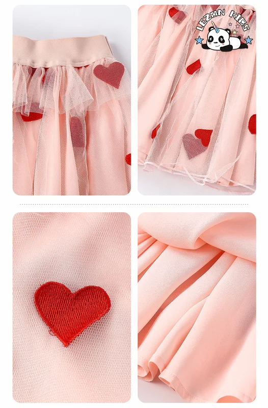 Kids Clothing Girls' Embroidered Hearts Pleated Pink Tutu Skirt - Product Image