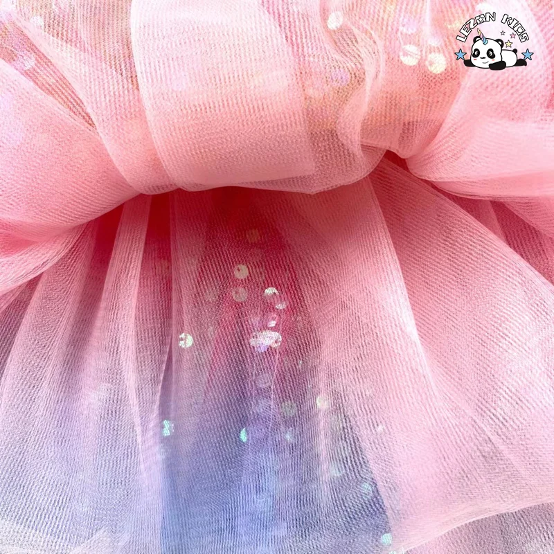 Saia de Tule Sequilhada de Cores Arco-Íris para Meninas, Cintura Elástica Metálica Dourada Disponível para Personalização - Product Image