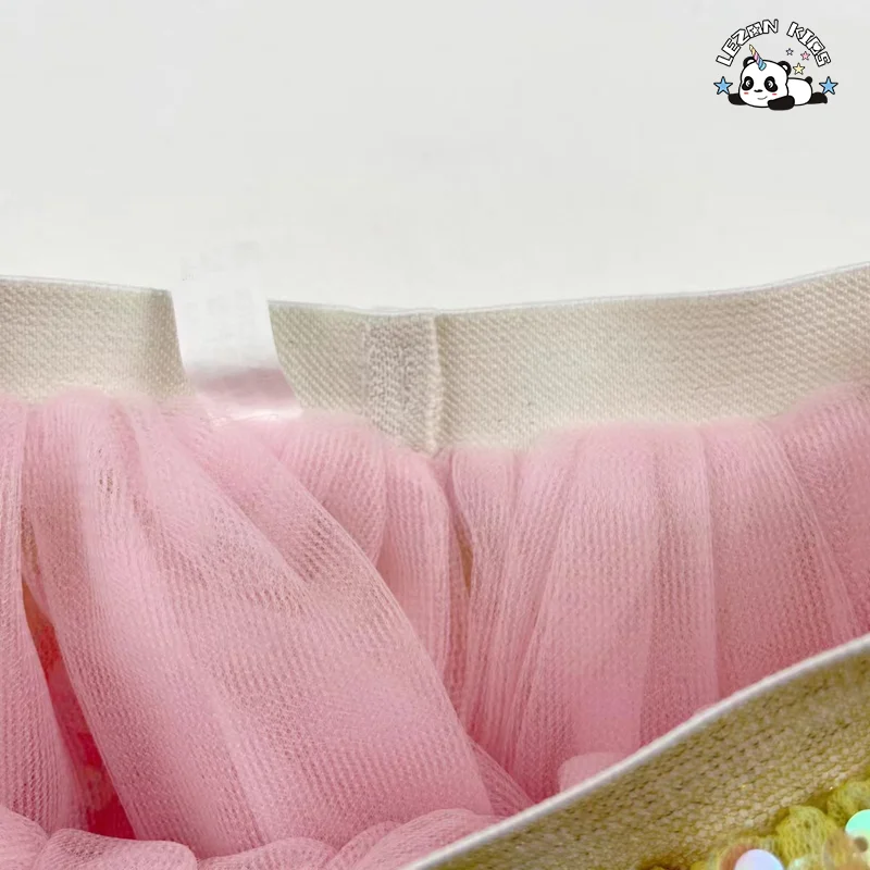 Saia de Tule Sequilhada de Cores Arco-Íris para Meninas, Cintura Elástica Metálica Dourada Disponível para Personalização - Product Image