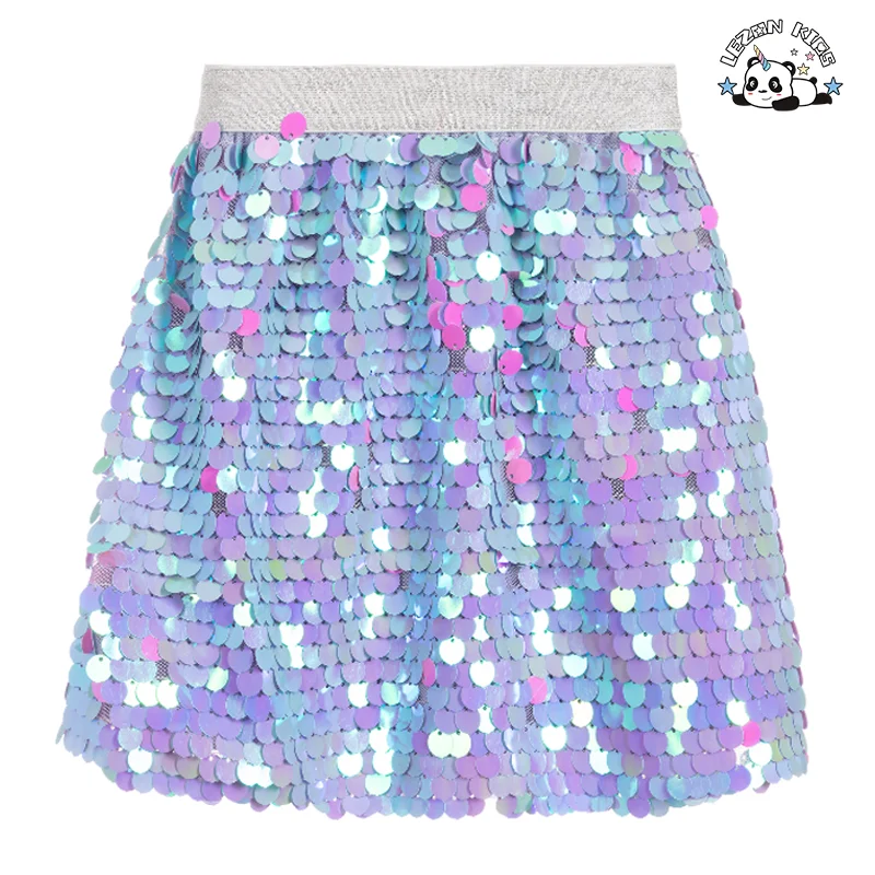 Manufacturers' Shimmering Blue Pink Sequin Pleated Girl Mini Skirts for Girls Breathable Western Style Children Clothing