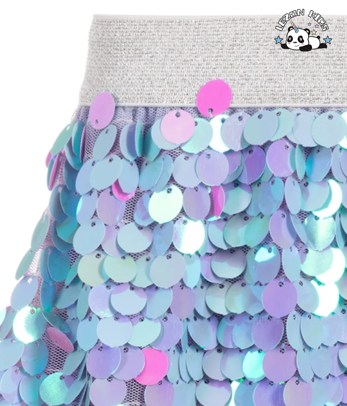 Manufacturers' Shimmering Blue Pink Sequin Pleated Girl Mini Skirts for Girls Breathable Western Style Children Clothing - Product Image