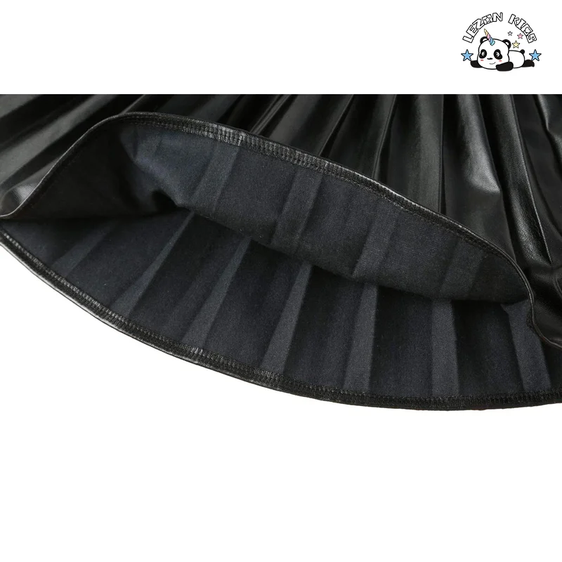 Chegada Nova Saia Vermelha de Couro PU Preto de Verão para Meninas Saia Plissada de Cor Pura Saia Curta - Product Image